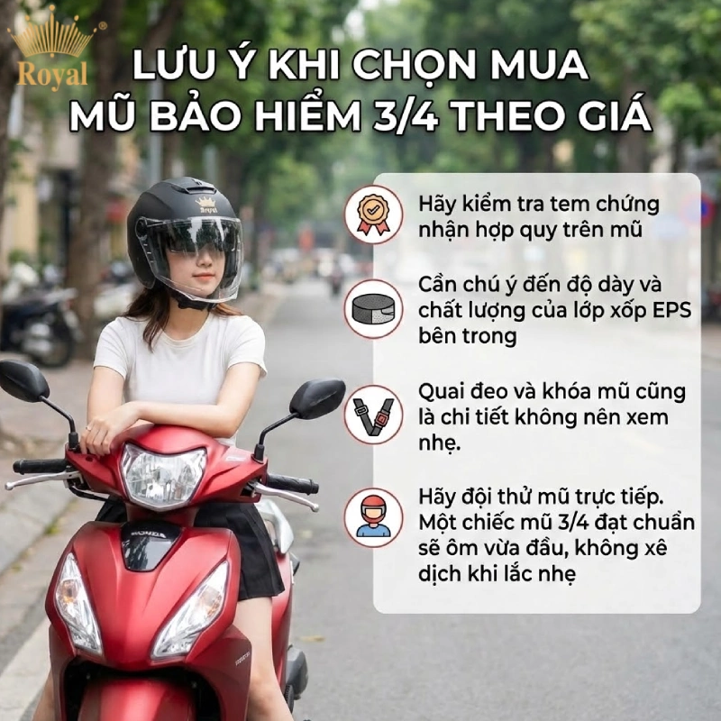 Lưu ý khi chọn mua mũ bảo hiểm 3/4 theo giá