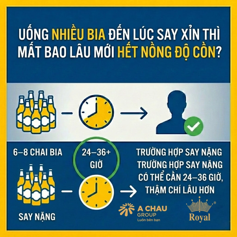 Uống nhiều bia đến lúc say xỉn thì mất bao lâu mới hết nồng độ cồn?