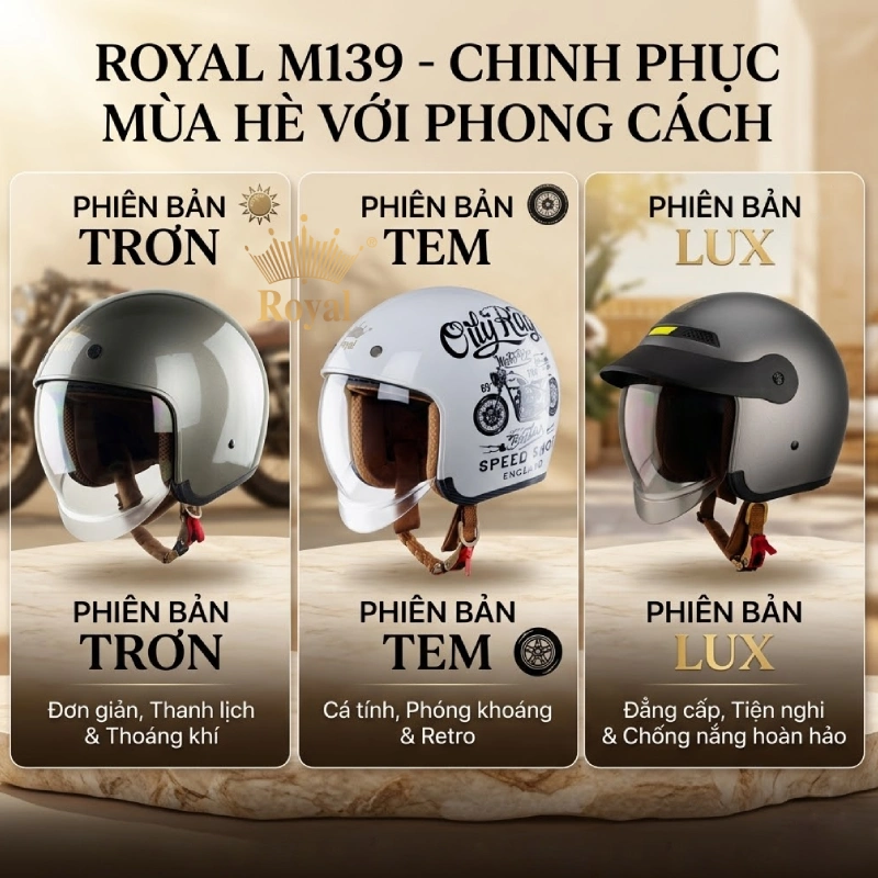 Mũ bảo hiểm Royal M139 với 3 phiên bản 