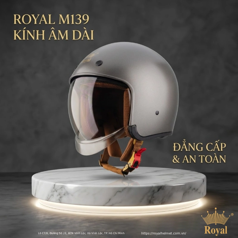 Nón bảo hiểm màu xám Royal M139 kính âm