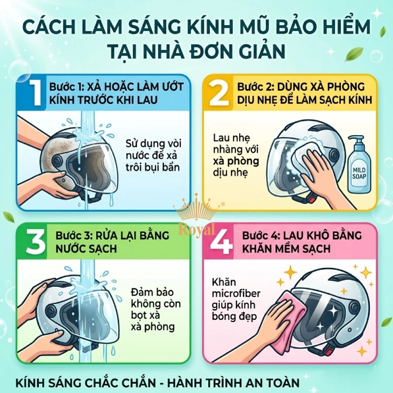 Cách làm sáng kính mũ bảo hiểm tại nhà đơn giản