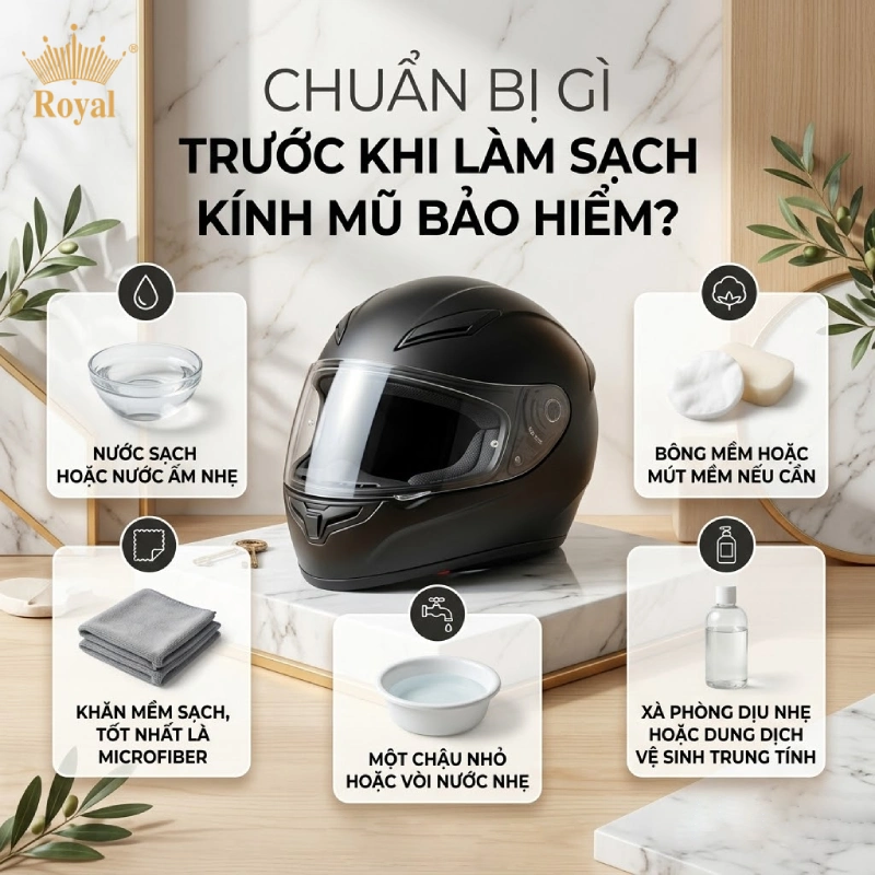 Chuẩn bị gì trước khi làm sạch kính mũ bảo hiểm?