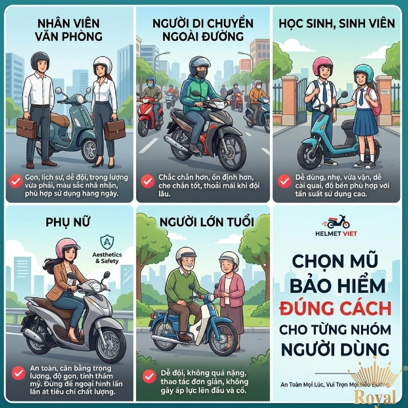 Chọn mũ bảo hiểm đúng cách cho từng nhóm người dùng