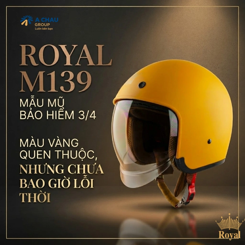 Royal M139 – Mẫu mũ bảo hiểm 3/4 màu vàng quen thuộc nhưng chưa bao giờ lỗi thời
