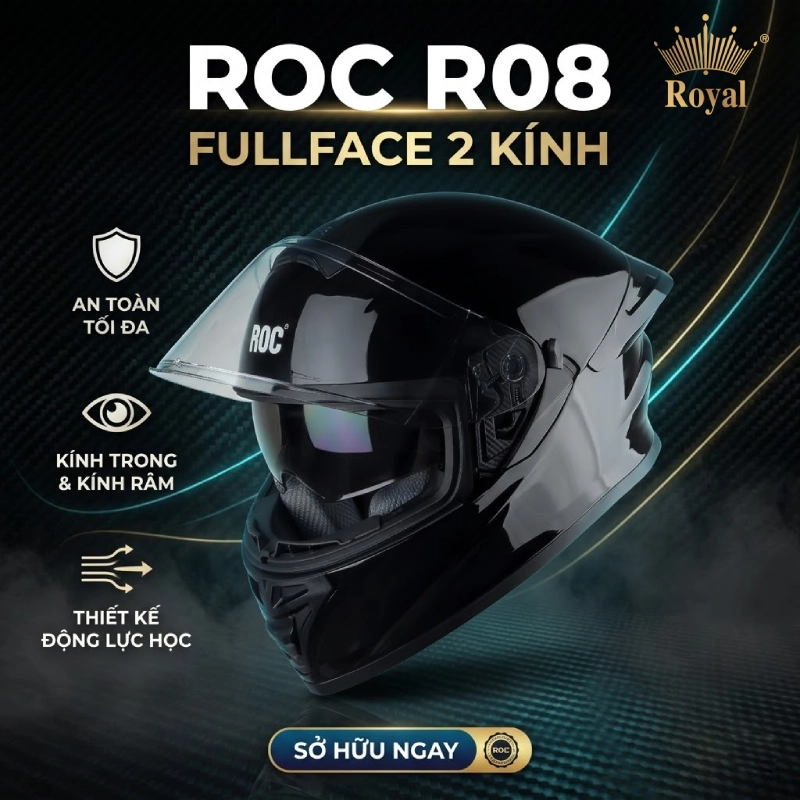 Mũ bảo hiểm fullface 2 kính ROC R08