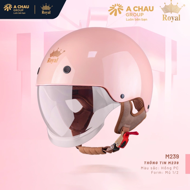 Nón bảo hiểm màu hồng Royal M239