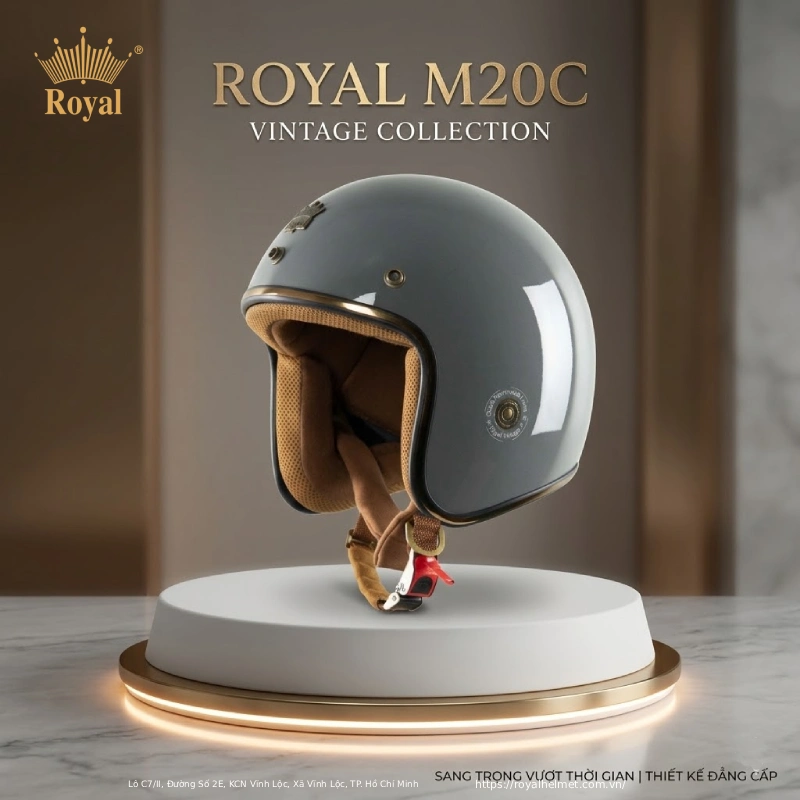 Nón bảo hiểm xám Royal M20C cổ điển