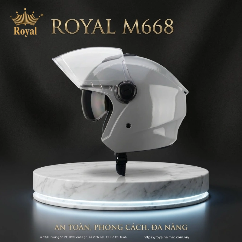 Mũ bảo hiểm xám Royal M668 2 Kính