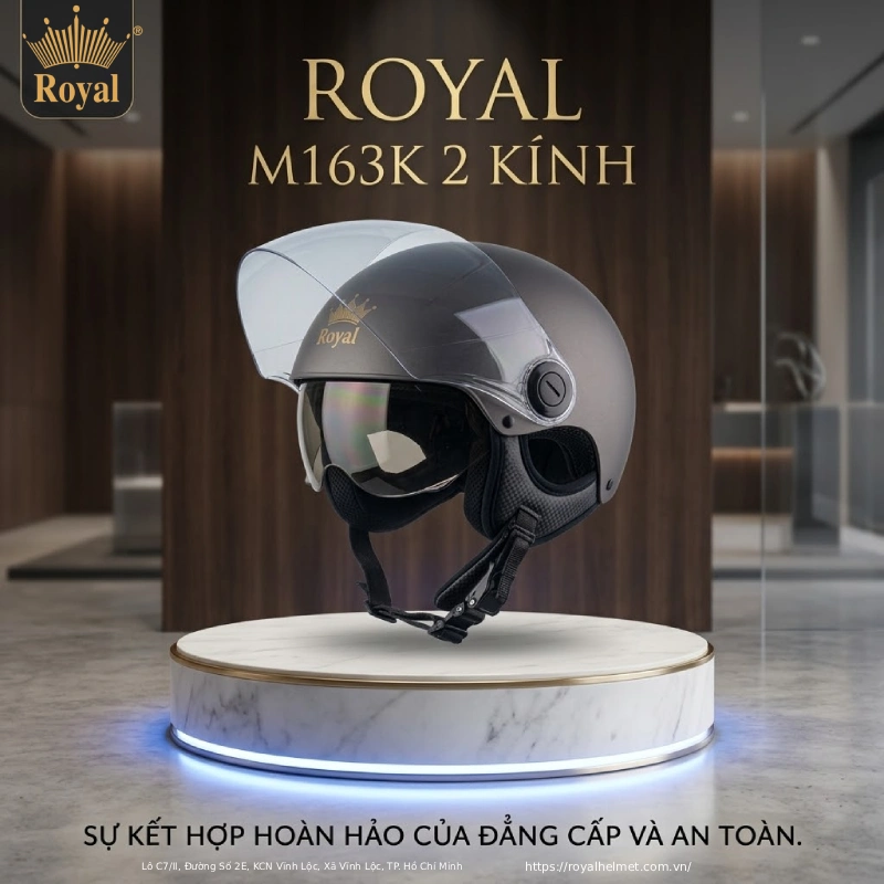 Nón bảo hiểm màu xám Royal M163K 2 kính