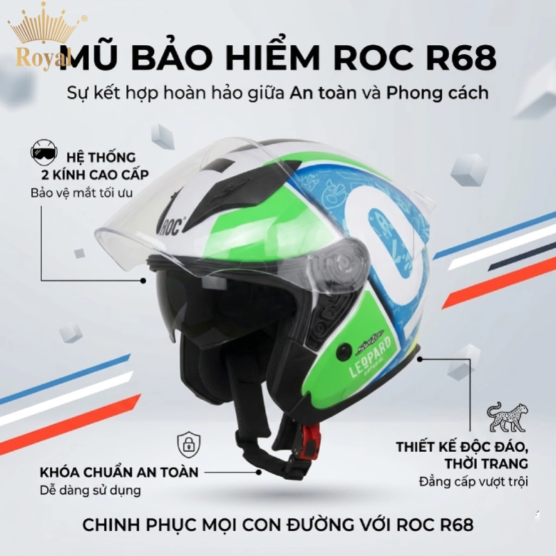 Mũ bảo hiểm 2 kính ROC R68