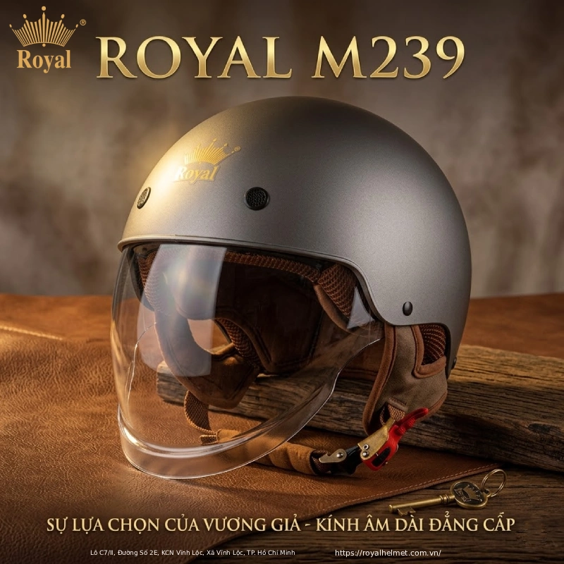 Nón bảo hiểm màu xám Royal M239 kính âm sang trọng đắng cấp