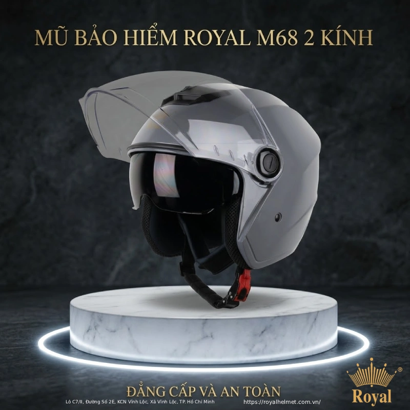 Mũ bảo hiểm màu xám Royal M68