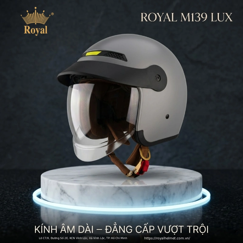Mũ bảo hiểm màu xám Royal M139 kính âm