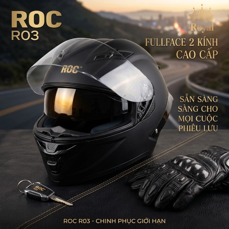 Mũ bảo hiểm ROC R03, mũ fullface 2 kính