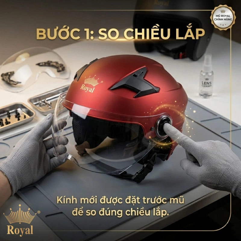 Bước 1 của việc lắp kính mũ bảo hiểm