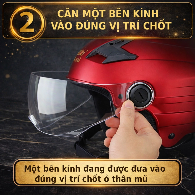 Bước 2 của việc lắp kính mũ bảo hiểm