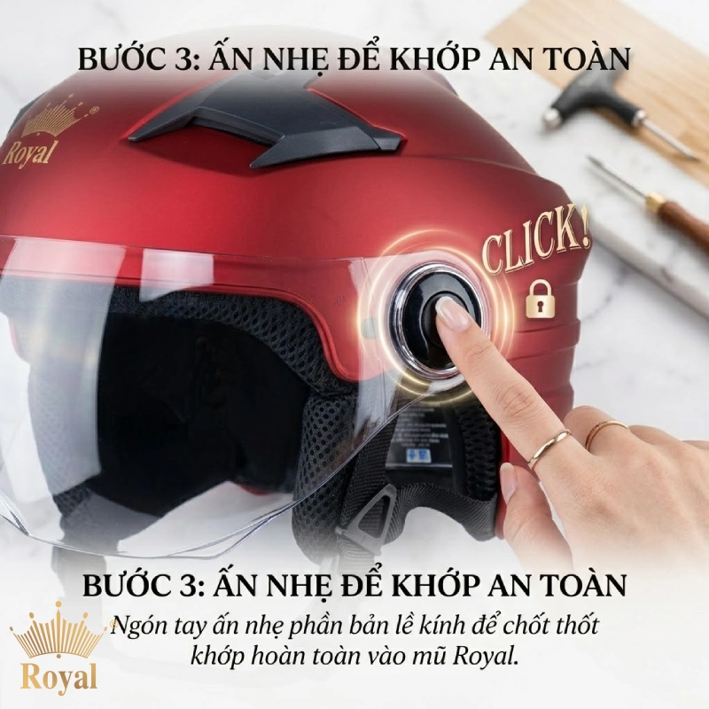 Bước 3 của việc lắp kính mũ bảo hiểm