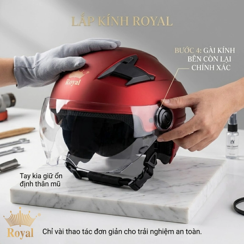 Bước 4 cách lắp kính mũ bảo hiểm