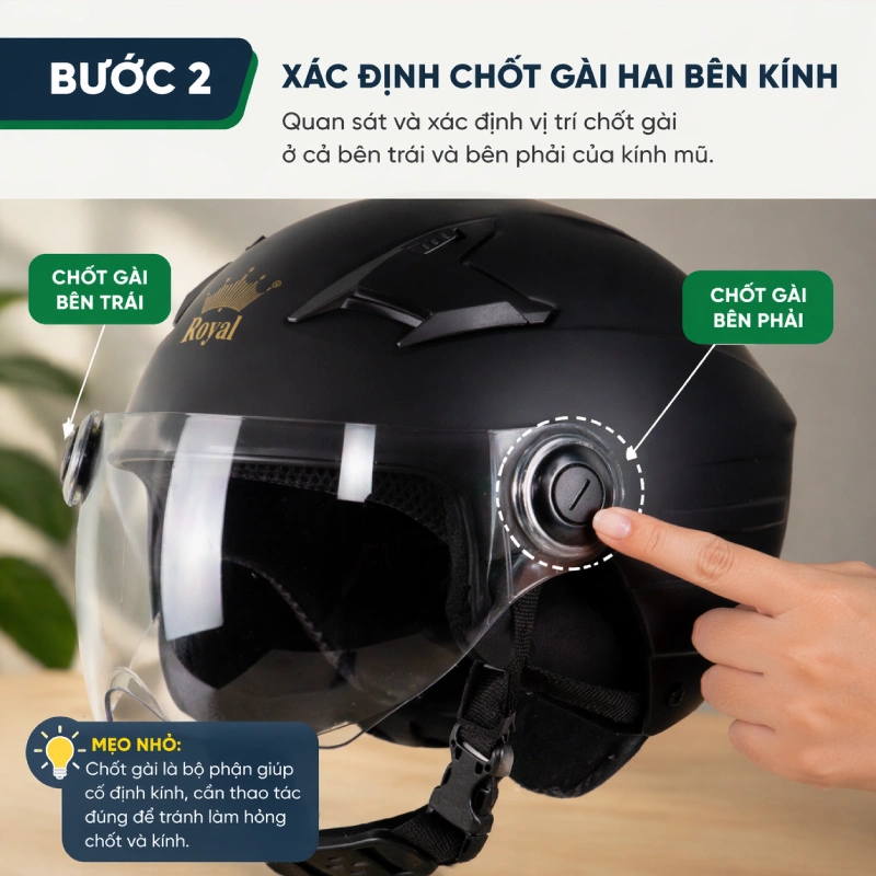 Bước 2 của việc tháo kính mũ bảo hiểm