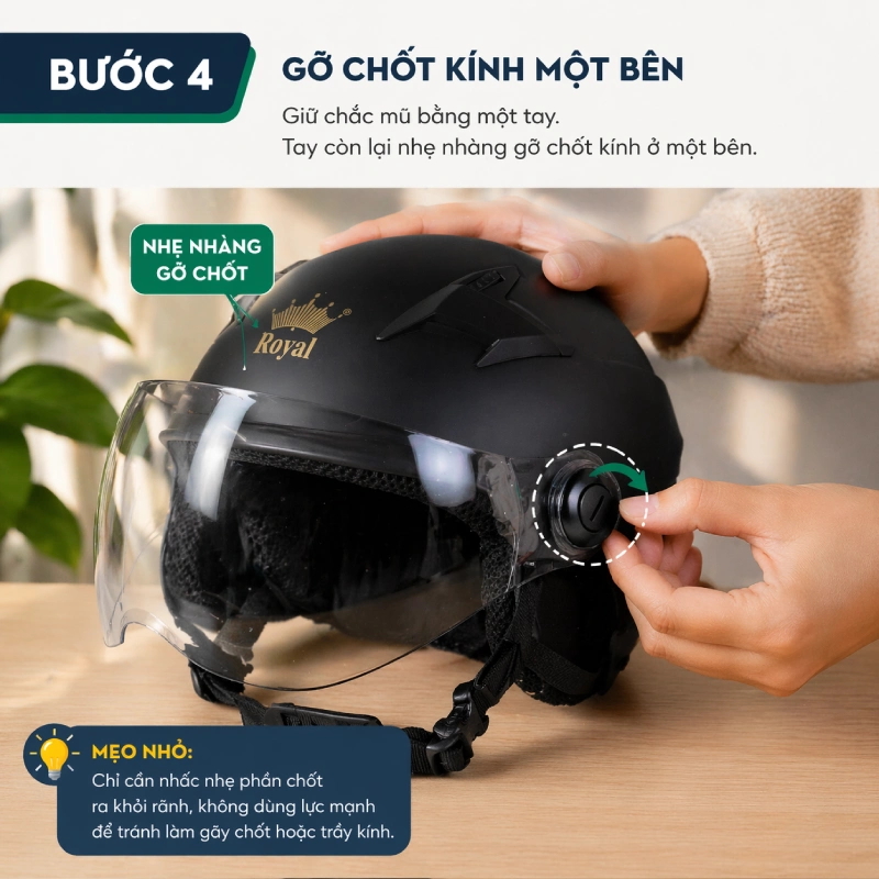 Bước 4 của việc tháo kính mũ bảo hiểm