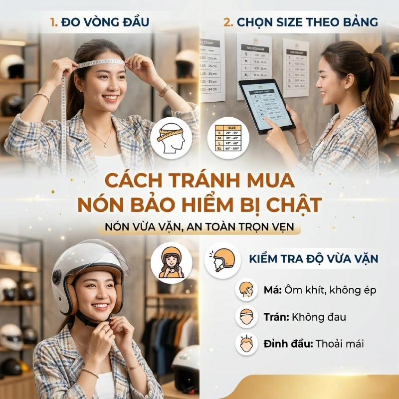 Cách tránh mua phải mũ bảo hiểm bị chật