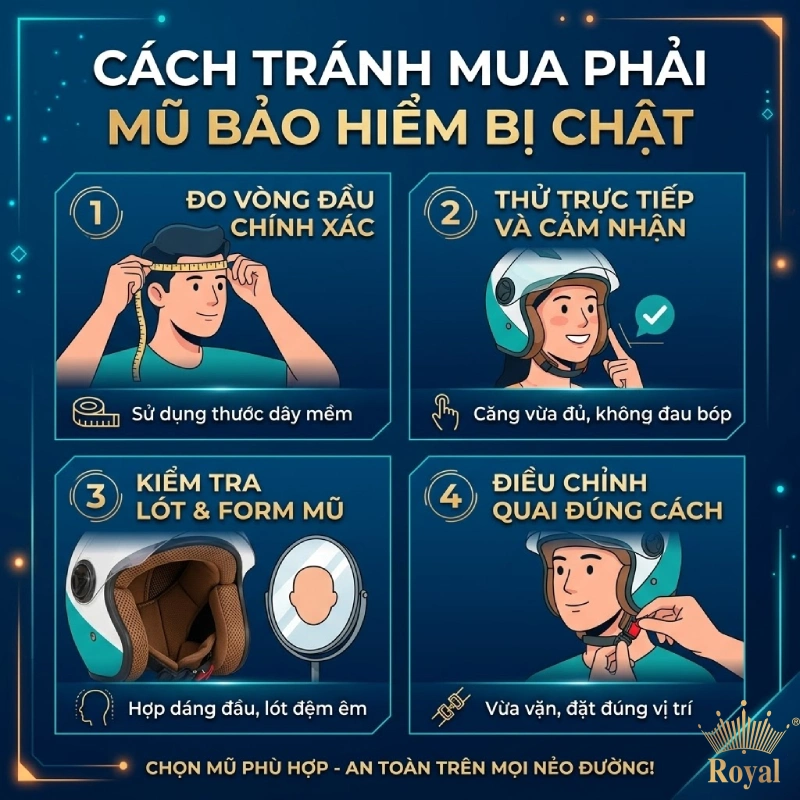 Cách tránh mua phải mũ bảo hiểm bị chật