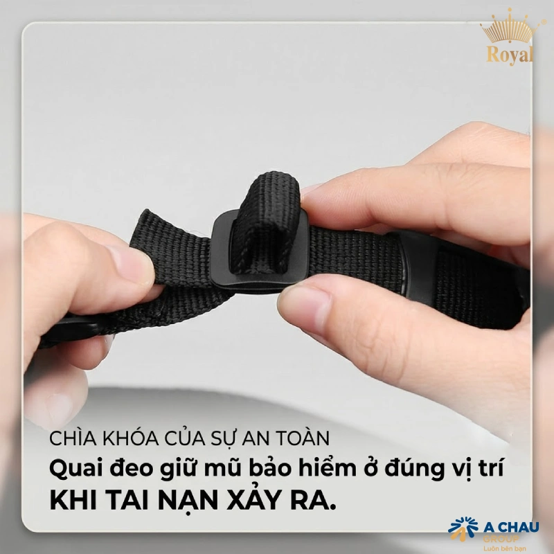 Quai đeo giữ mũ ở đúng vị trí khi tai nạn xảy ra là cách mũ bảo hiểm bảo vệ đầu