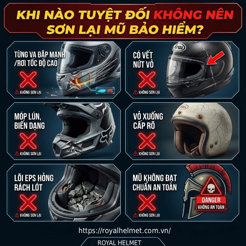 Khi nào tuyệt đối không nên sơn lại mũ bảo hiểm?