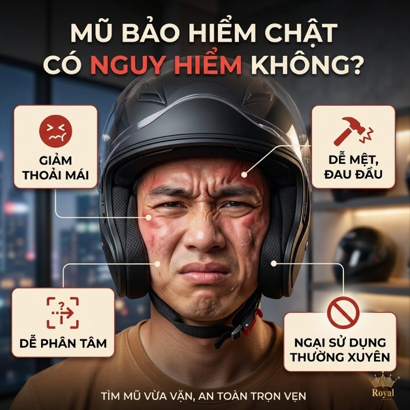 Mũ bảo hiểm bị chật có nguy hiểm không?