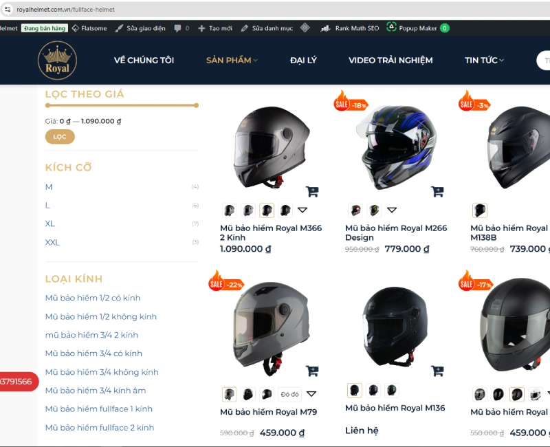 Mua mũ fullface tại website chính thức của Royal Helmet