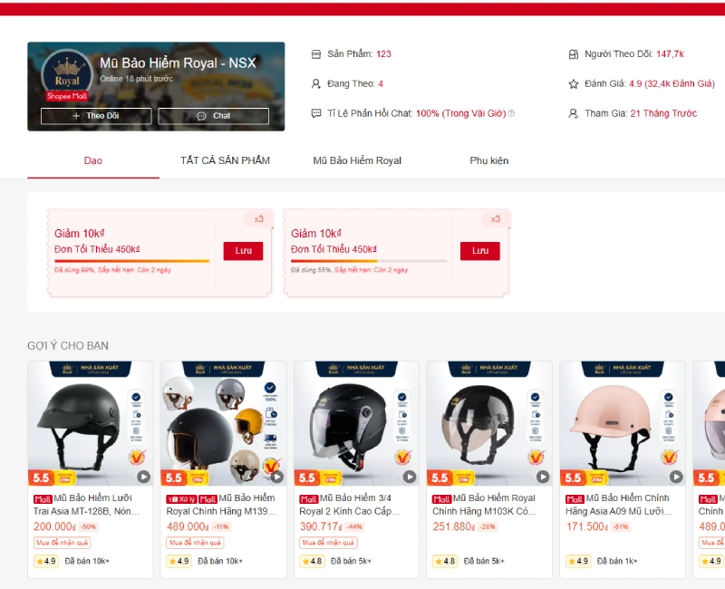 Mua nón fullface tại sàn thương mại điện tử của nhà sản xuất