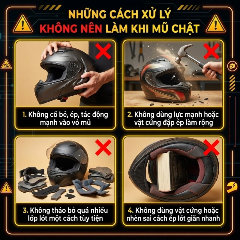 Những cách xử lý không nên làm khi mũ bảo hiểm bị chật