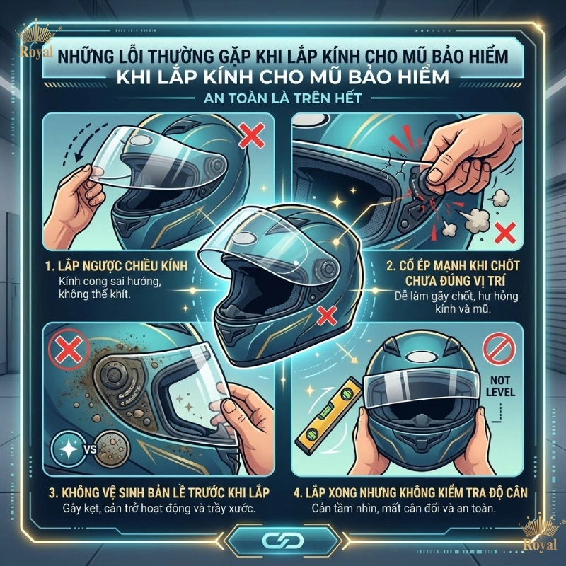 Những lỗi thường gặp khi lắp kính cho mũ bảo hiểm