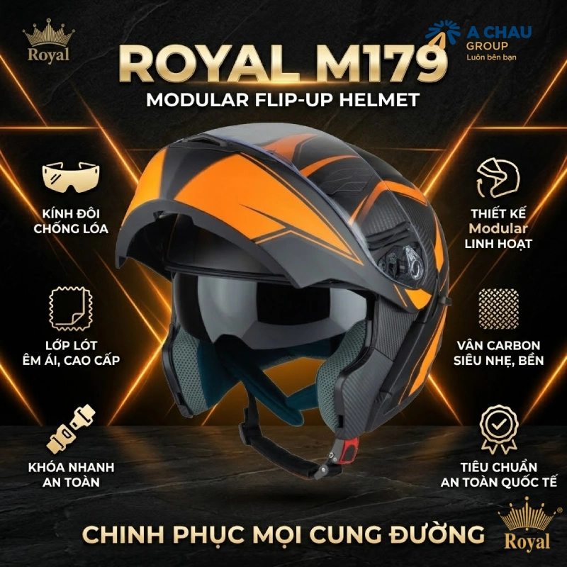 Royal M179 cam đen 2 kính – Mũ lật hàm màu