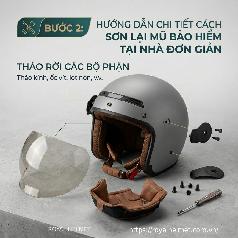 Bước 2: Tháo rời các bộ phận cần thiết - Sơn lại nón bảo hiểm tại nhà