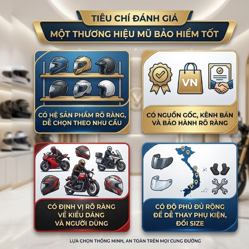 Tiêu chí đánh giá một thương hiệu mũ bảo hiểm tốt