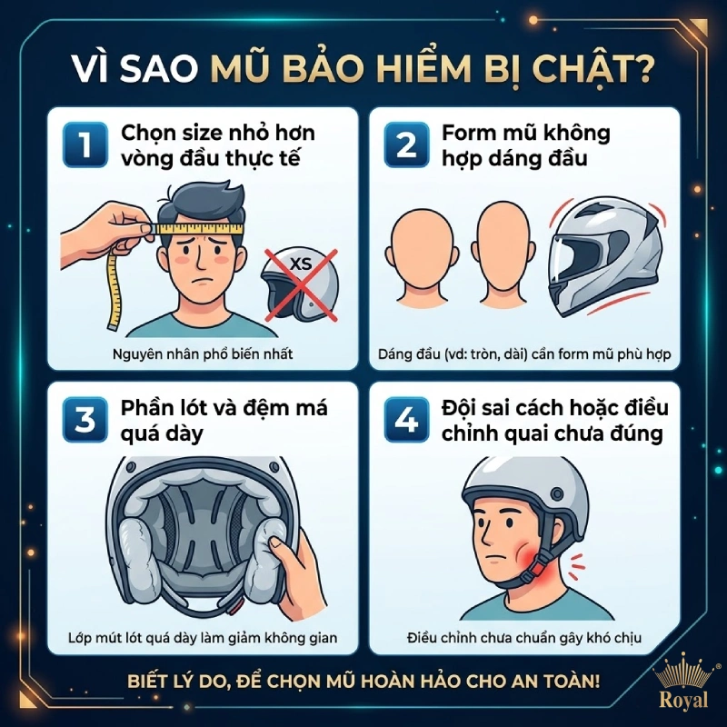 Những lý do khiến mũ bảo hiểm bị chật