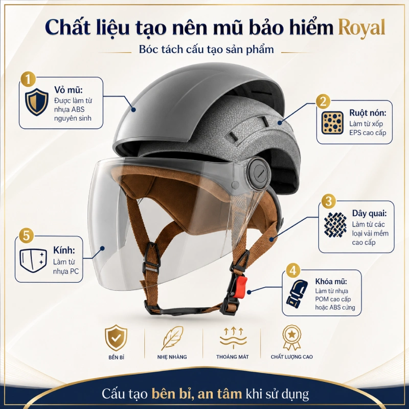 Chất liệu tạo nên mũ bảo hiểm Royal