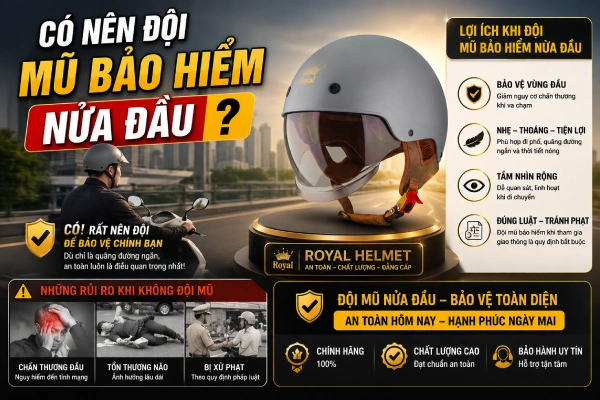 Có nên dùng mũ bảo hiểm nửa đầu không?