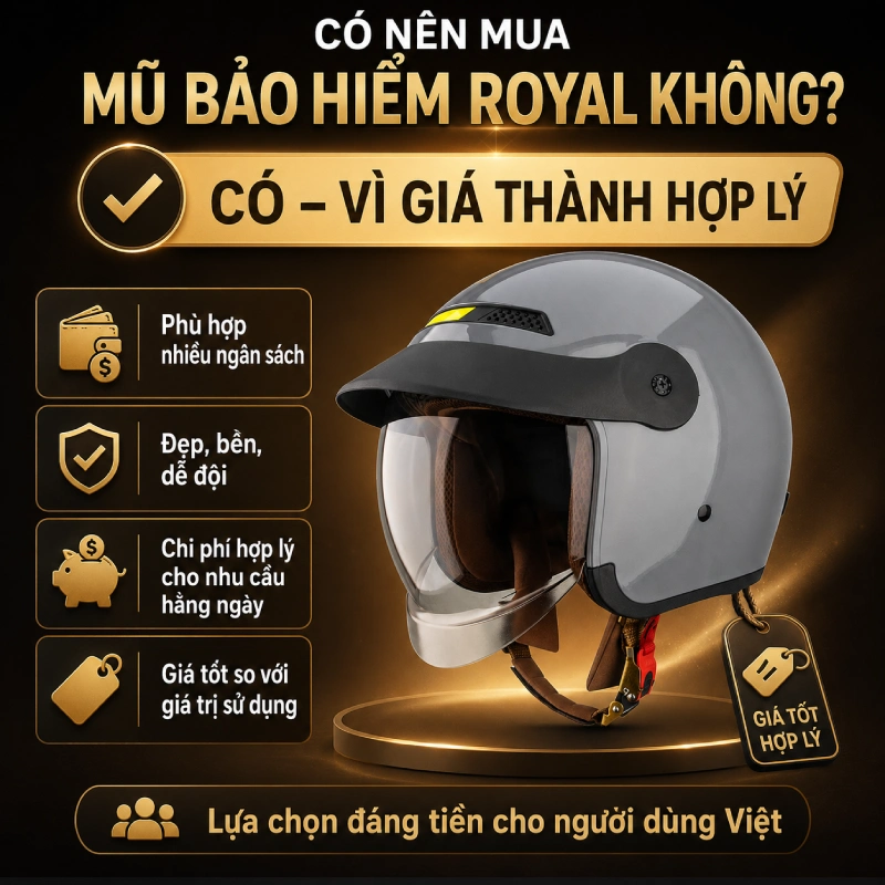 Có nên mua mũ bảo hiểm Royal không? Có vì Giá thành hợp lý