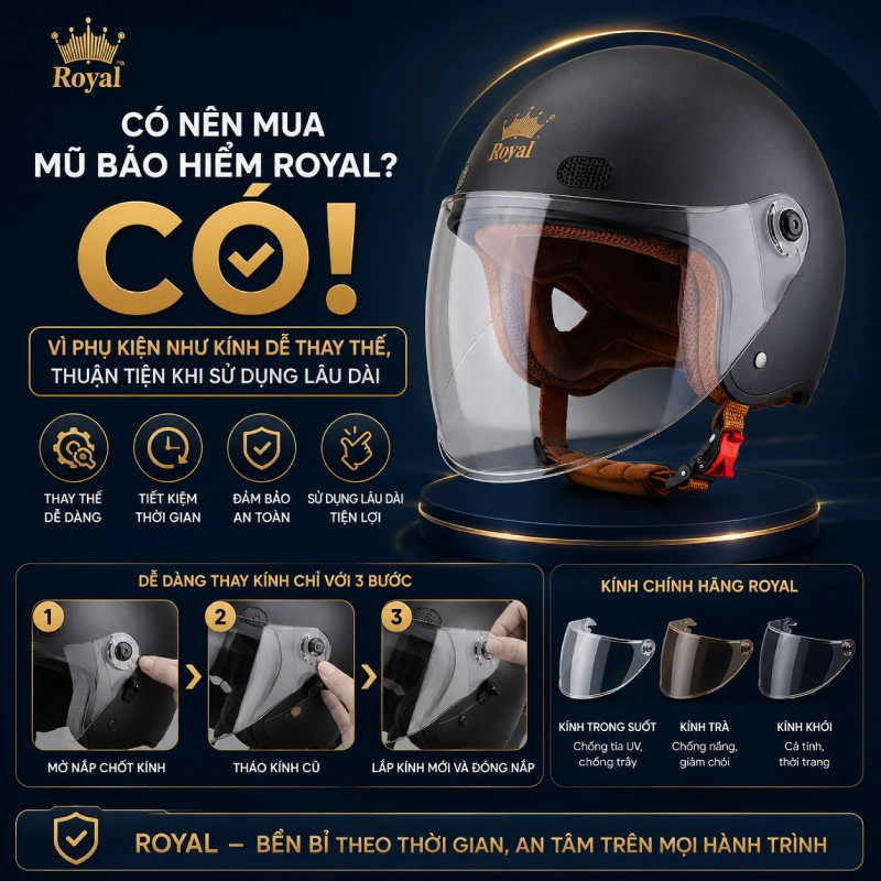 Có nên mua mũ bảo hiểm Royal không?Phụ kiện dễ thay thế, thuận tiện khi sử dụng lâu dài