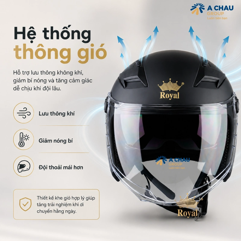 Hệ thống thông gió nằm trong cấu tạo mũ bảo hiểm nâng cao