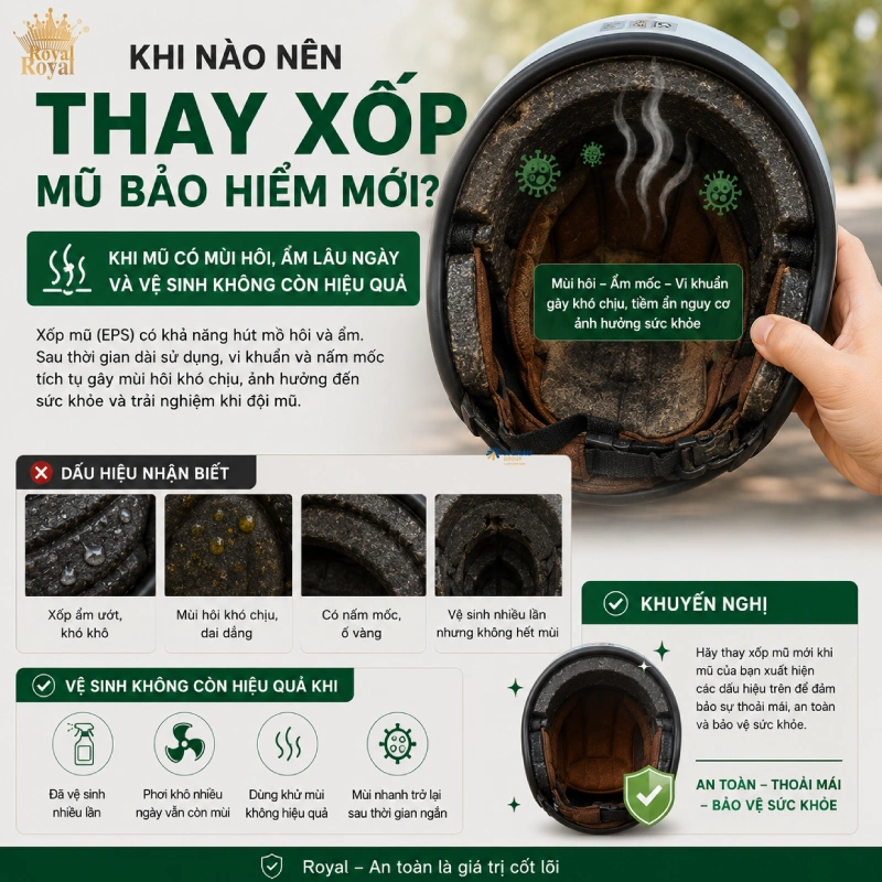 Khi mũ có mùi hôi, ẩm lâu ngày và vệ sinh không còn hiệu quả