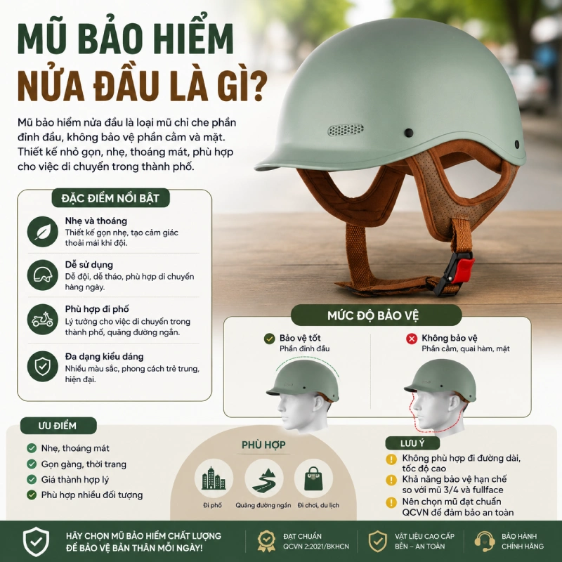 Mũ bảo hiểm nửa đầu là gì?