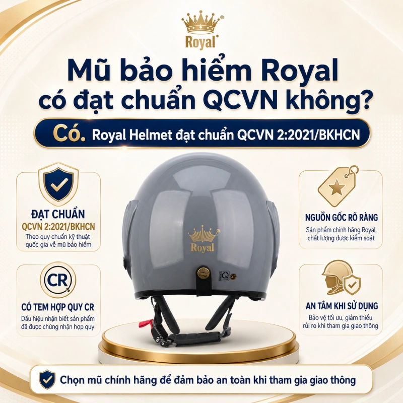 Mũ bảo hiểm Royal có đạt chuẩn QCVN không? Có đạt chuẩn QCVN 2:2021 BKHCN