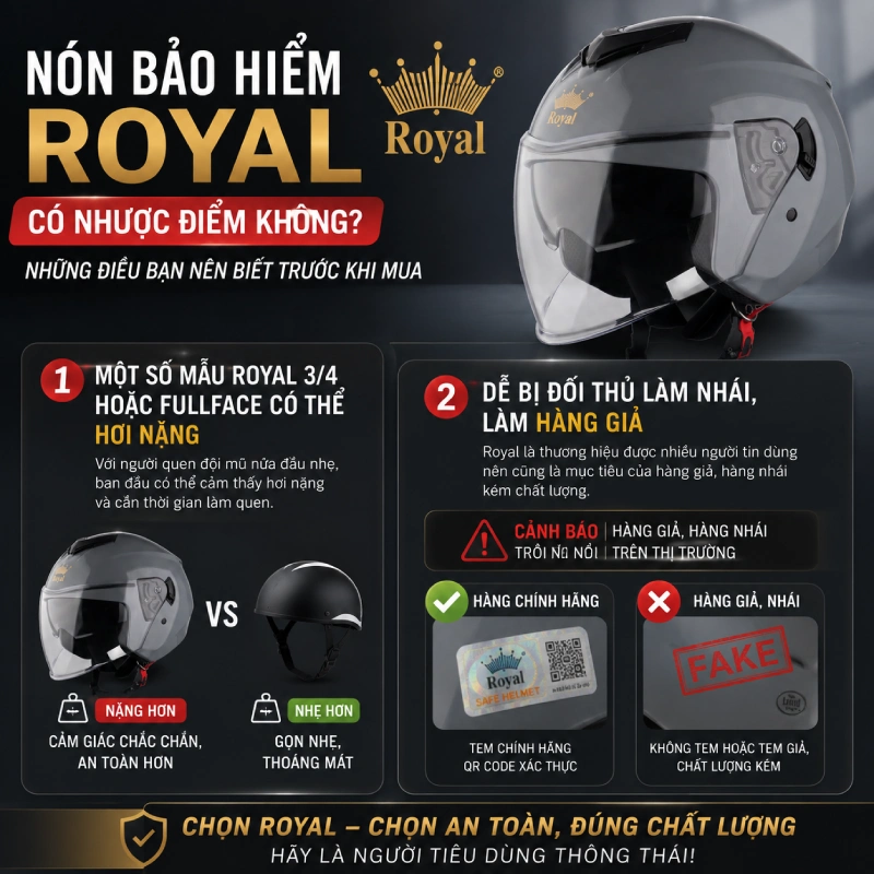 Nón bảo hiểm Royal có nhược điểm không?