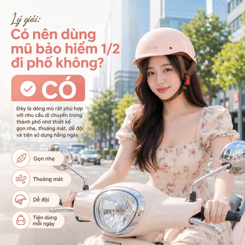 Lý giải có nên dùng mũ bảo hiểm 1/2 đi phố không?