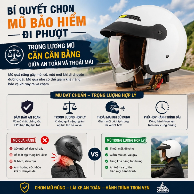 Trọng lượng mũ cần cân bằng giữa an toàn và thoải mái