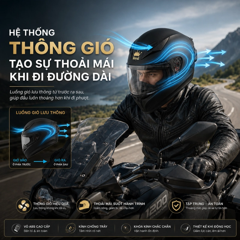 Bí quyết chọn mũ bảo hiểm đi phượt là chọn nón có hệ thống thông gió tạo sự thoải mái khi đi đường dài
