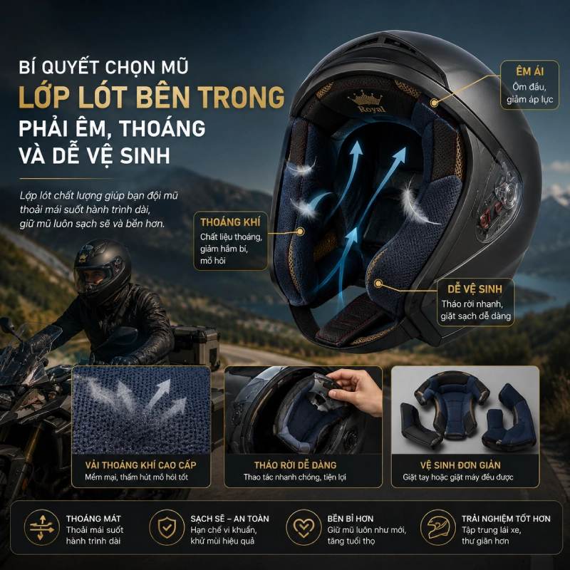 Lớp lót bên trong phải êm, thoáng và dễ vệ sinh